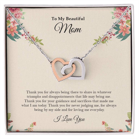 Interlocking Hearts Necklace with 'To My Beautiful Mom, I Love You' inscription0